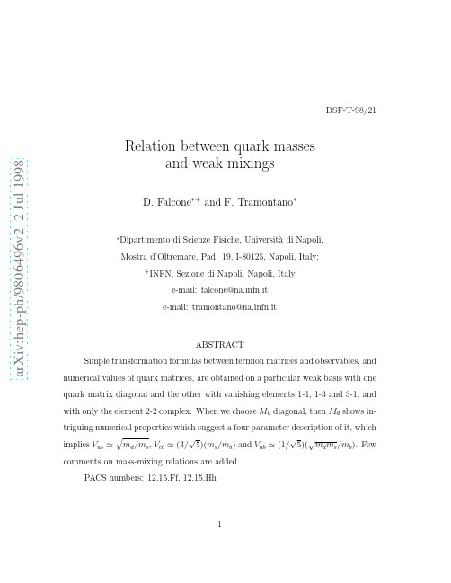 Relation between quark masses and weak mixings