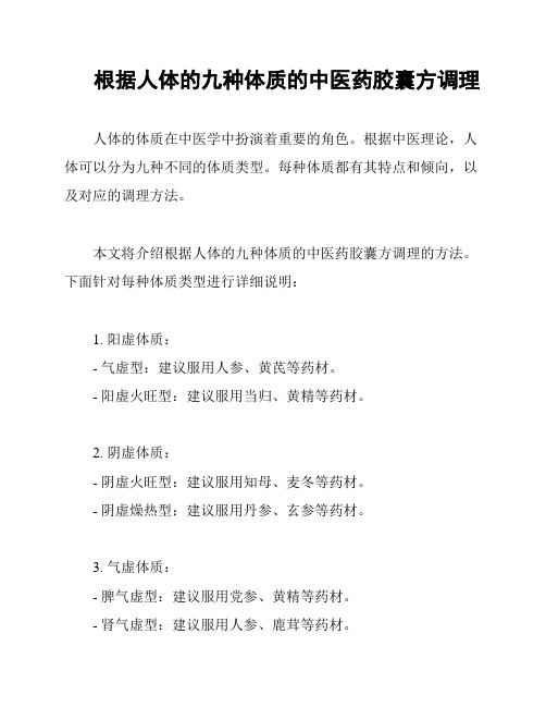 根据人体的九种体质的中医药胶囊方调理