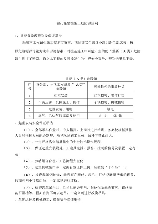 钻孔灌注桩施工危险源识别事项