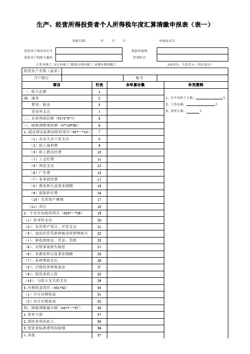生产,经营所得投资者个人所得税年度汇算清缴申报表(表一)