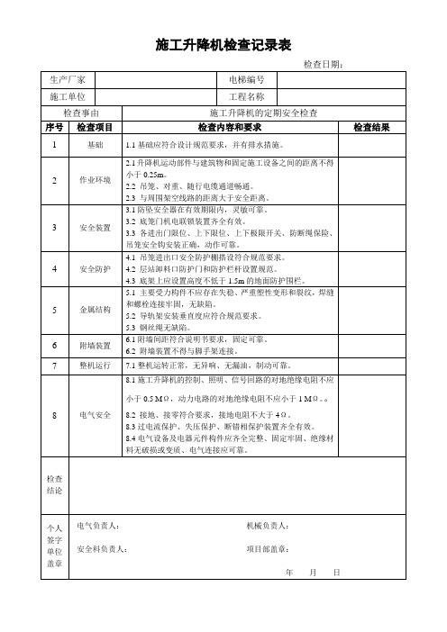 施工升降机检查表