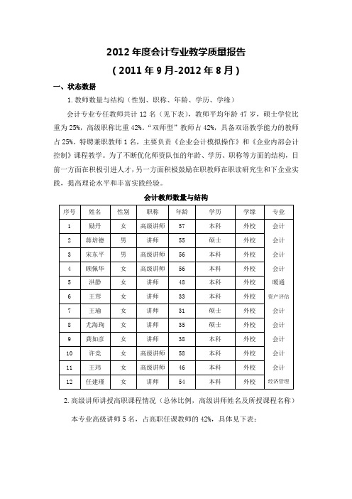 2012年度会计专业质量报告 Microsoft Word 文档