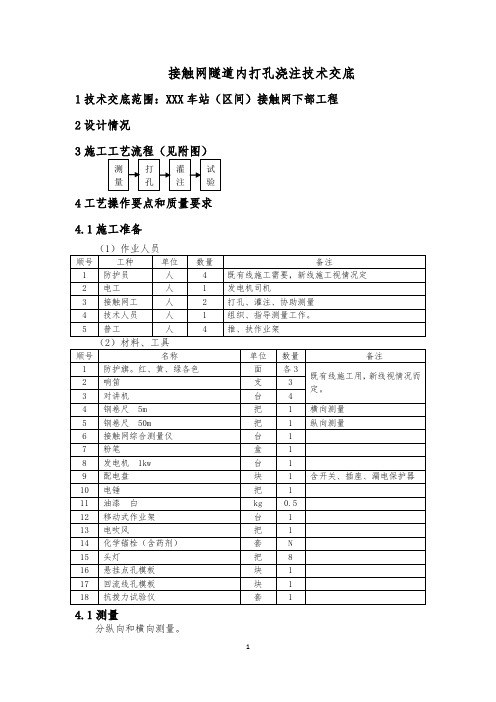 接触网---隧道内打孔灌注技术交底