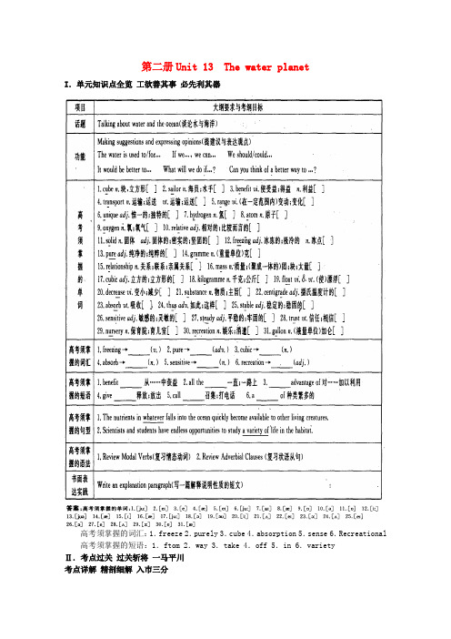 (整理版高中英语)第二册Unit13Thewaterplanet