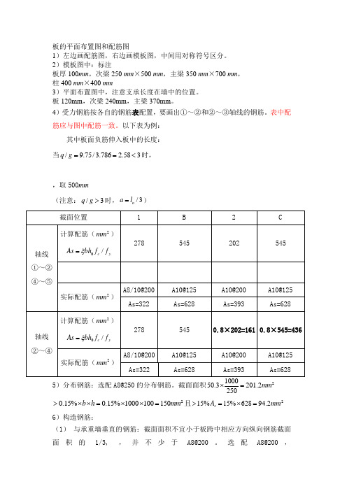 板的平面布置图和配筋图