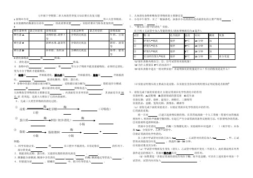 七年级下学期第二章人体的营养复习知识要点