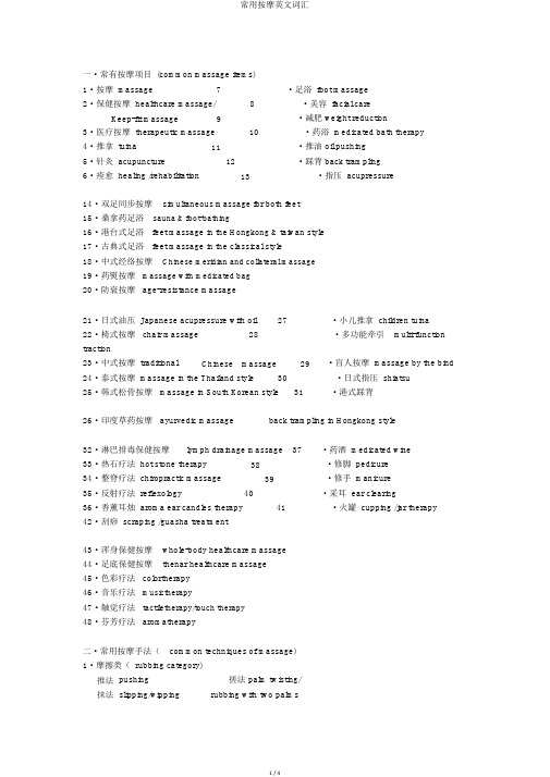 常用按摩英文词汇