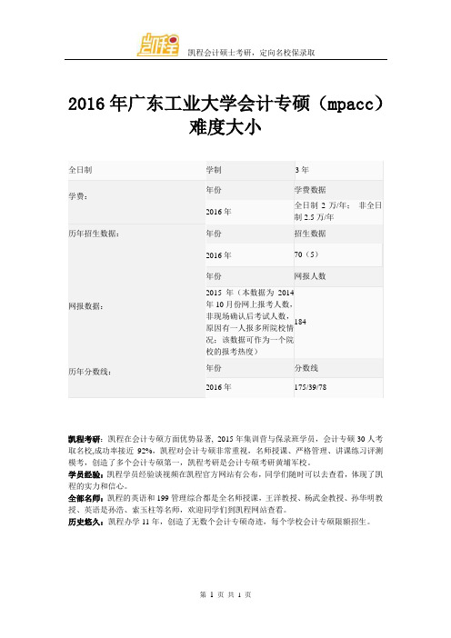 2016年广东工业大学会计专硕(mpacc)难度大小