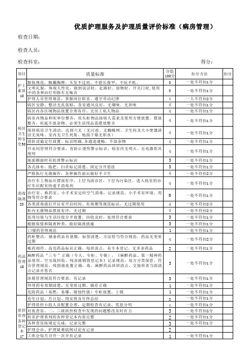 优质护理服务及护理质量评价标准(病房管理)