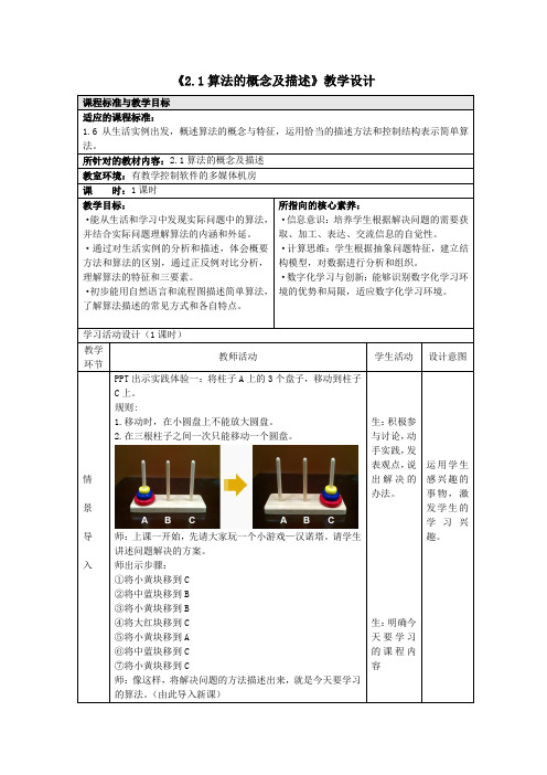 高中信息技术_算法的概念及描述教学设计学情分析教材分析课后反思