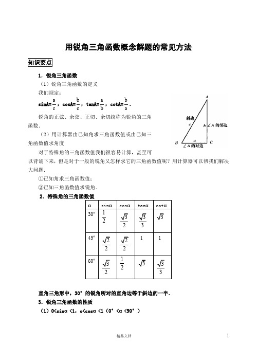 用锐角三角函数概念解题的常见方法(含答案11页)