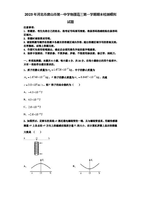 2023年河北市唐山市第一中学物理高三第一学期期末检测模拟试题含解析