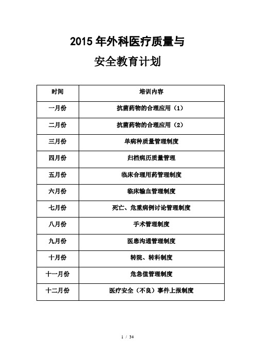 医疗质量与安全教育计划及培训记录(全年)word参考模板