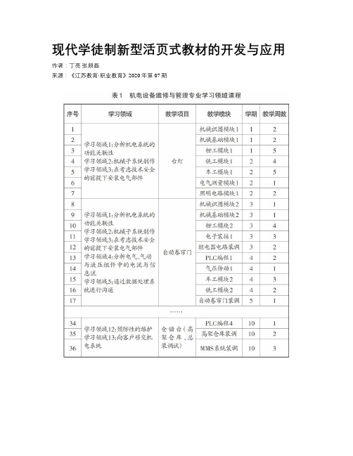 现代学徒制新型活页式教材的开发与应用