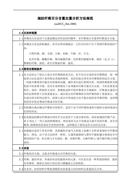 混纺纤维百分含量定量分析方法规范