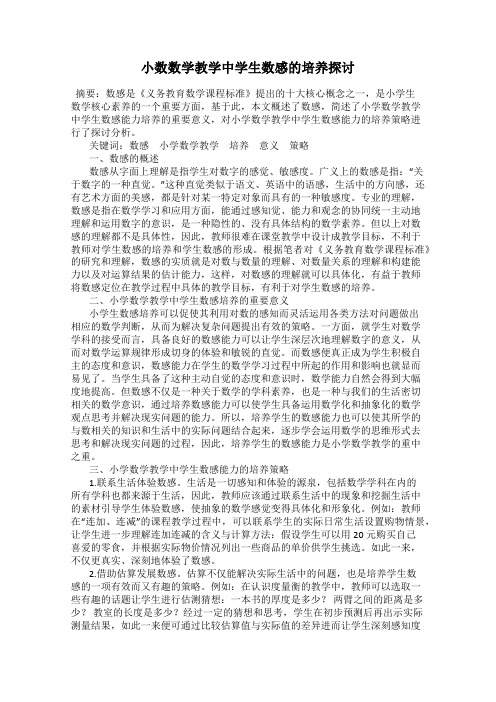 小数数学教学中学生数感的培养探讨