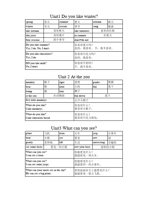 牛津小学英语2B词汇表