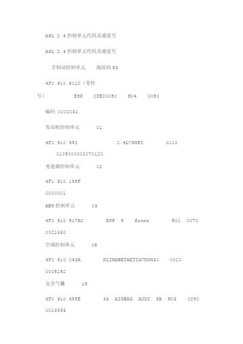 A6L24控制单元代码及通道号