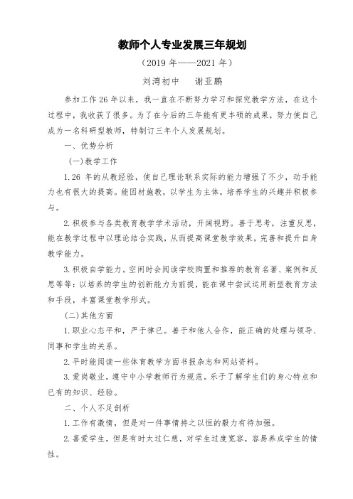 教师个人专业发展三年规划