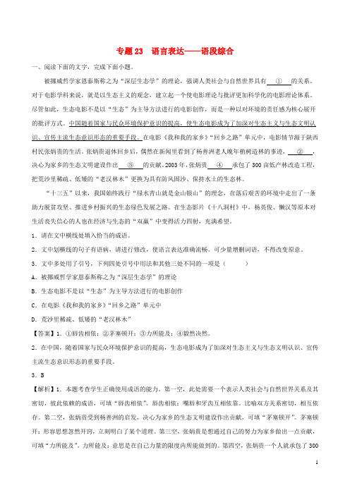 2023年高考语文二轮复习专项练专题23语言表达__语段综合含解析