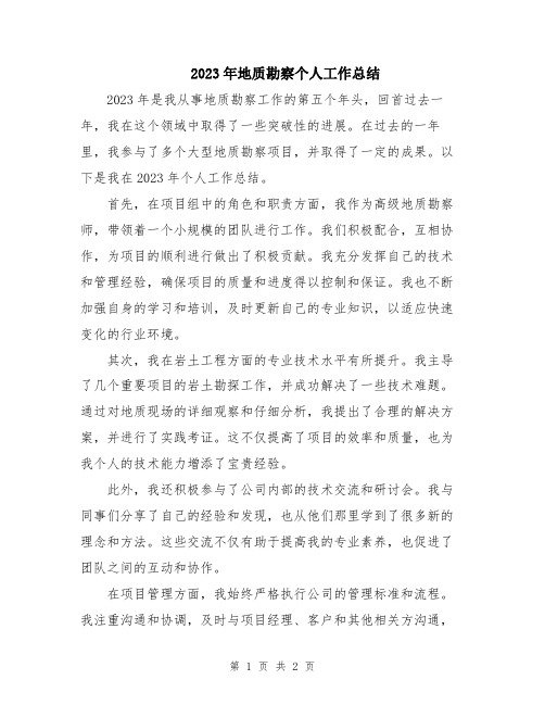 2023年地质勘察个人工作总结