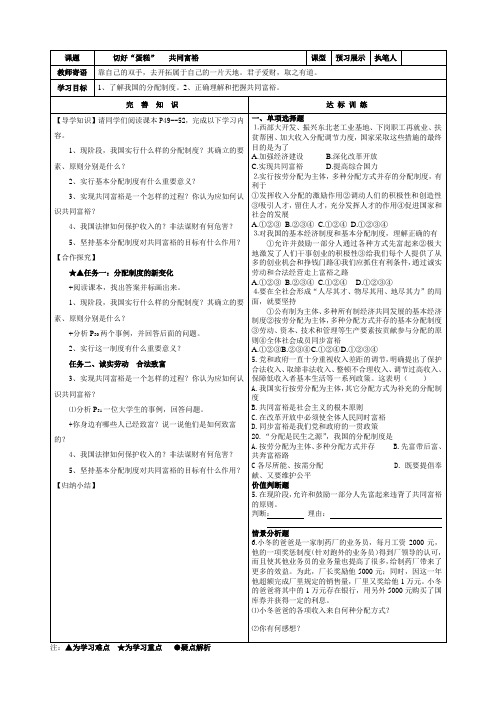 鲁教版九年级思品学案切好“蛋糕” 共同富裕