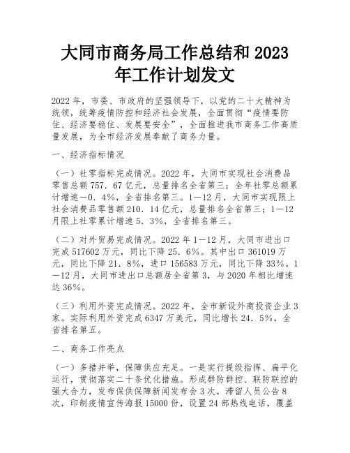 大同市商务局工作总结和2023年工作计划发文 