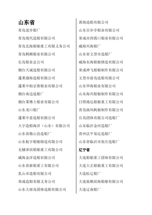 中国主要船厂名录
