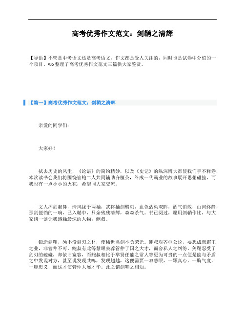 高考优秀作文范文:剑鞘之清辉