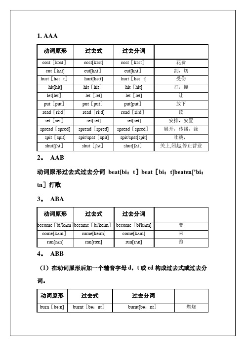 动词的过去式和过去分词表格