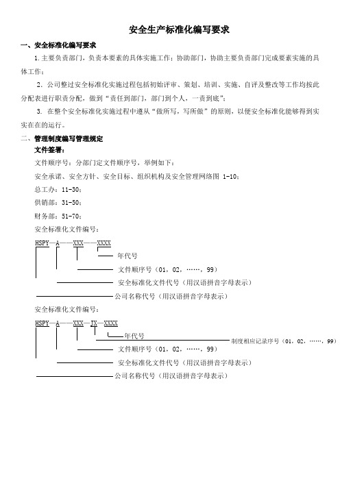 安全生产标准化编写要求