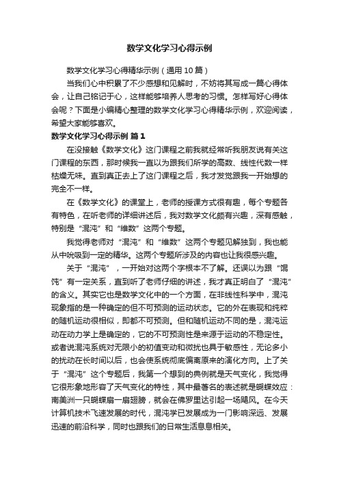 数学文化学习心得精华示例（通用10篇）