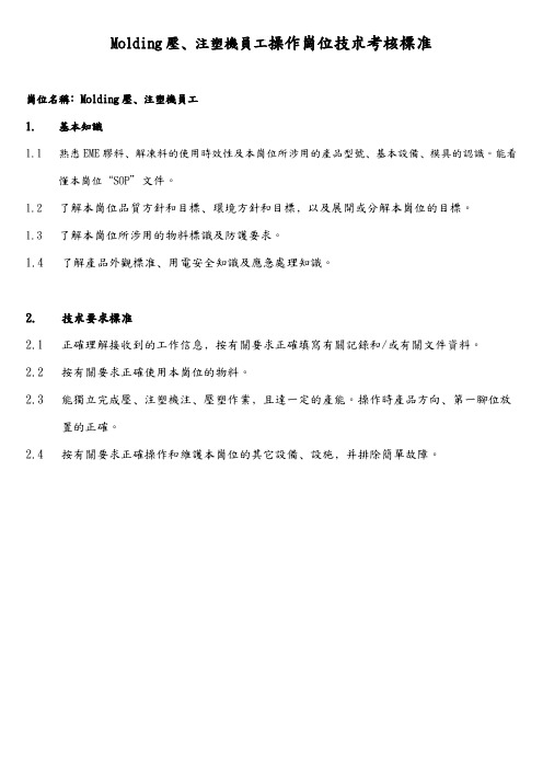 Molding压﹑注塑机员工操作岗位技术考核标准