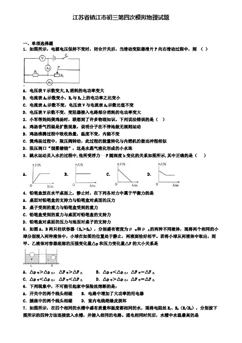 江苏省镇江市初三第四次模拟物理试题