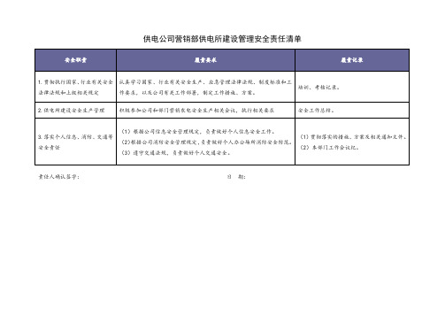 供电所建设管理安全责任清单