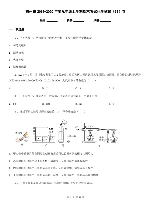 福州市2019-2020年度九年级上学期期末考试化学试题(II)卷