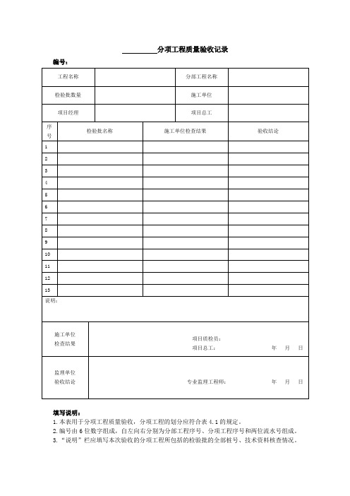 分项工程质量验收记录 