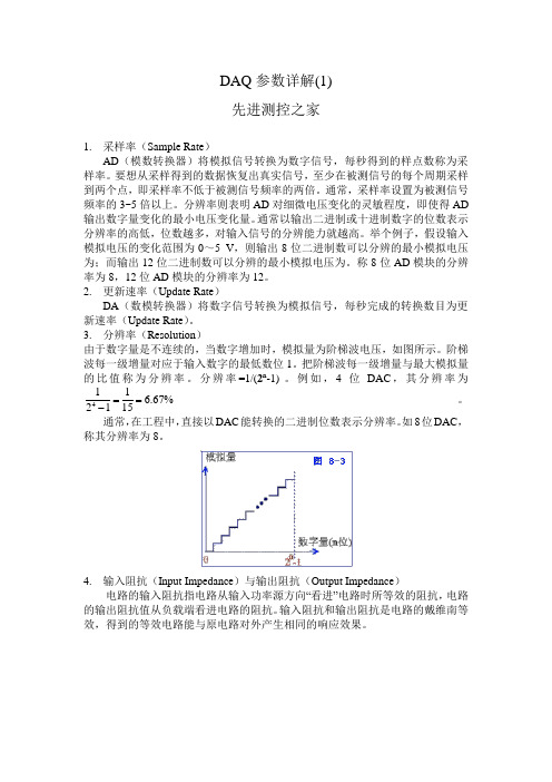 数据采集DAQ参数详解采样率分辨率更新速率输入阻抗