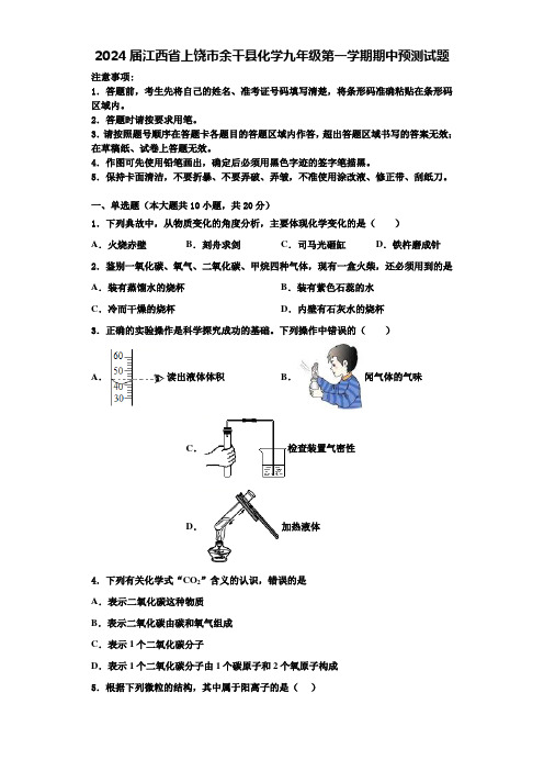 2024届江西省上饶市余干县化学九年级第一学期期中预测试题含解析