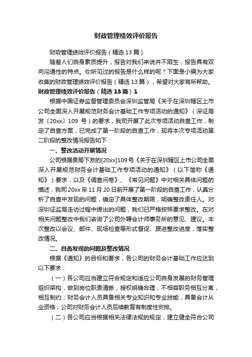 财政管理绩效评价报告