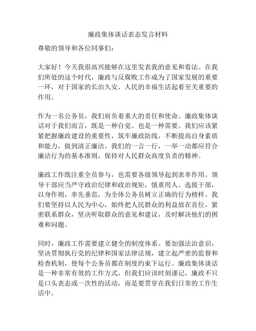 廉政集体谈话表态发言材料