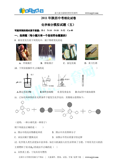 2011年陕西中考化学模拟试题(五)