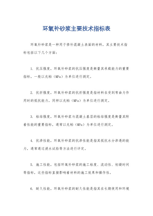 环氧补砂浆主要技术指标表