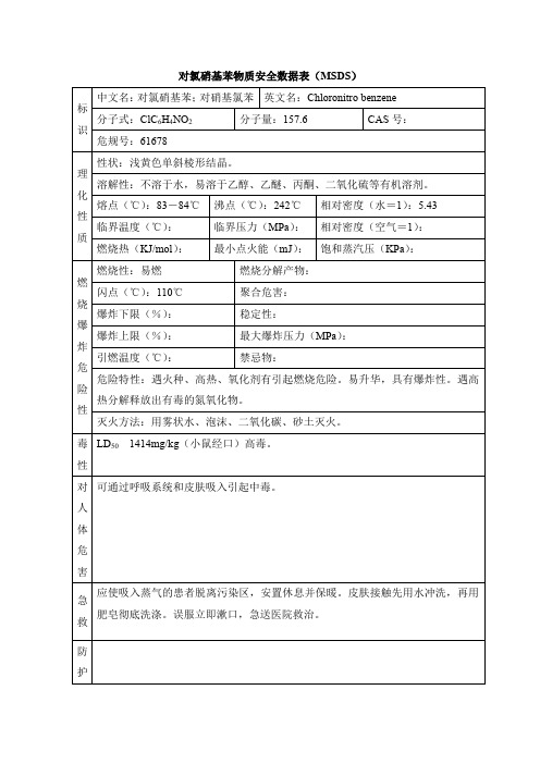 对氯硝基苯物质安全数据表(MSDS)