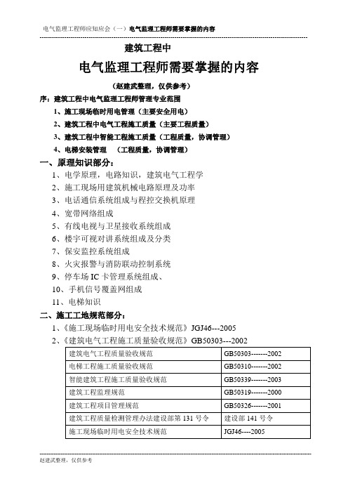 1电气监理工程师需要掌握的内容