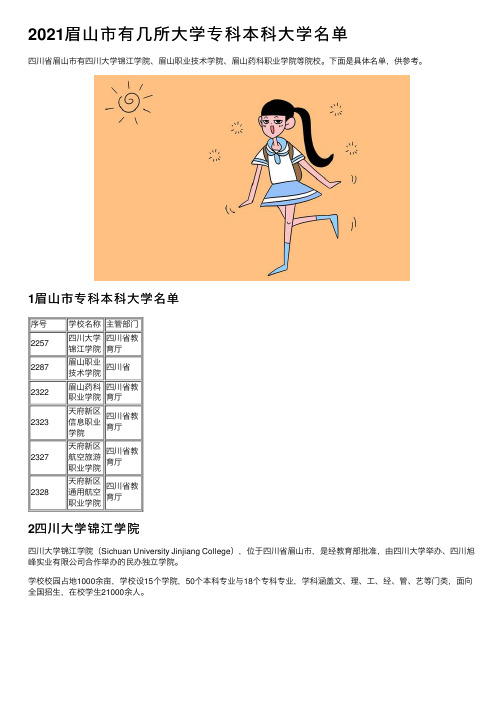 2021眉山市有几所大学专科本科大学名单