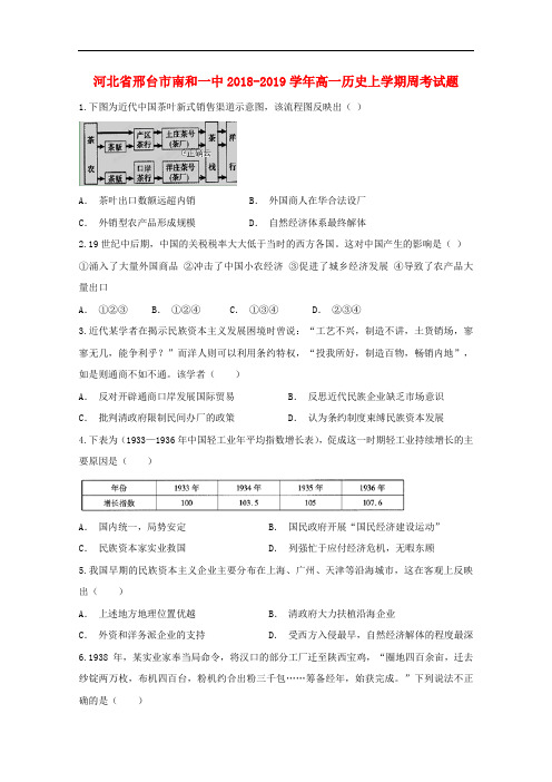 河北省邢台市南和一中2018-2019学年高一历史上学期周考试题