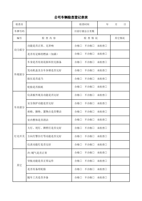 公司车辆检查登记表模板(可修改)