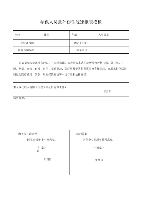 参保人员意外伤住院速报表模板