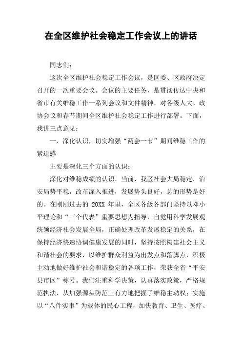 在全区维护社会稳定工作会议上的讲话